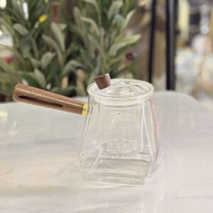 غلاية قهوة زجاج حراري بغطاء يد خشب