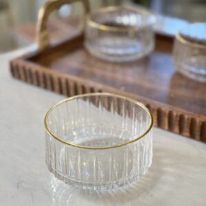 طقم صحون مكسرات 10.5سم /6 زجاج سادة محفر اطار ذهبي