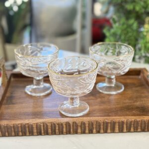 طقم صحون بوظة برجل /6 زجاج سادة محفر مكتب