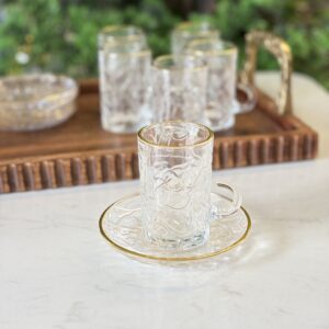 طقم كاسات شاي 6/6 زجاج سادة محفر خط عربي