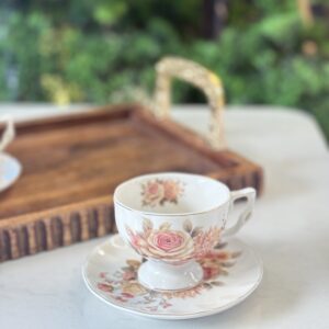 طقم 12+12 فنجان انجليزي ابيض مورد