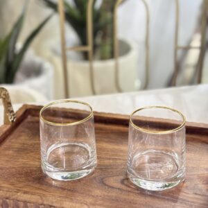 طقم كاسة شراب/12 زجاج 250مل اسطواني حيف ذهبي