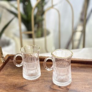 طقم 12 كاسة شاي مذهب محزز