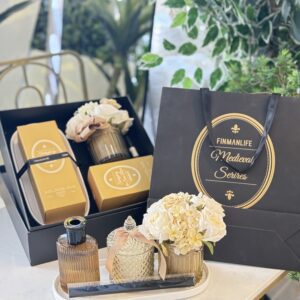 طقم شمع وورد ومعطر مع صنية
