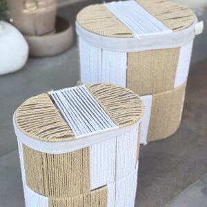 سلة قش ثقيل ابيض وعسلي